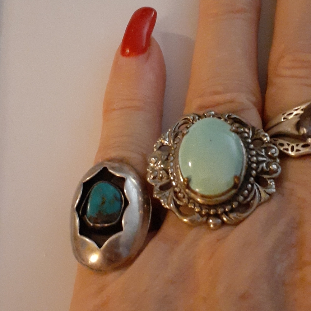 SOLD VTG 💙 Shadow Box Tuquoise & Sterling Ring - Picture 3 of 6